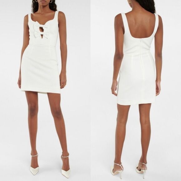 Rebecca Vallance Phoebe White Bow Front Mini Dress White US 0 Bridal Wedding - Picture 1 of 8